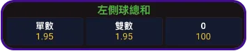 左側球總和下注選項